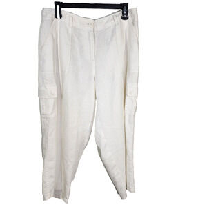 Tommy Bahama Womens Pants Size 16 100% Linen Cropped White Cargo Coastal Beach
